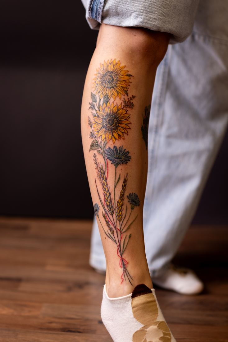 Sunflowers on the leg